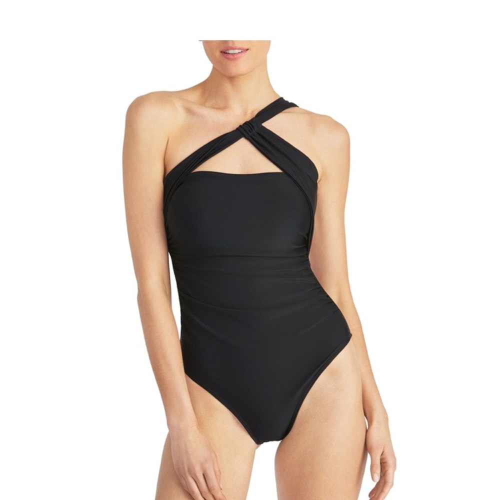 Rachel Rachel Roy black one shoulder swimsuit one piece size small NWT